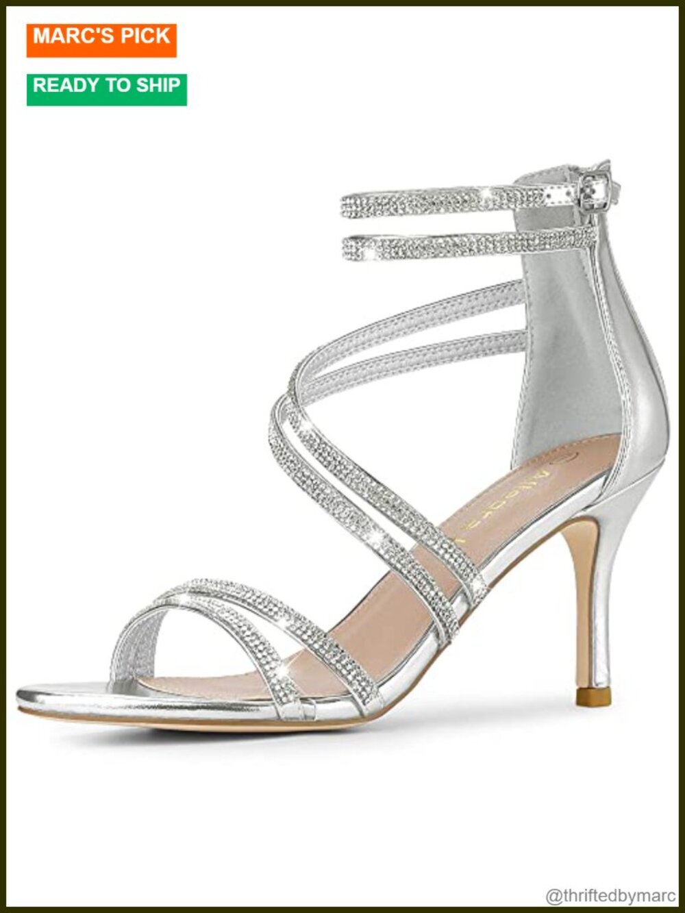 Allegra K Women's Rhinestone Stiletto Heel Ankle Strap Sandals Open Toe Party